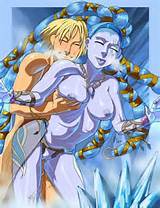 Tidus having sex with Yunaâ€™s aeon Shiva in a frozen room.