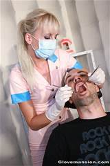 Latex gloved kinky european blond dentist giving a guy a handjob