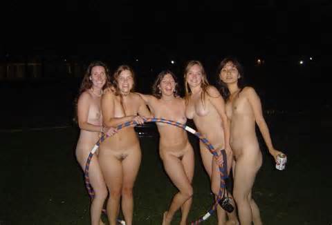Girls on vacation in public naked.