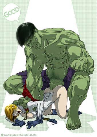 The Incredible Hulk fucking Power Girl in the ass by Sabudenego