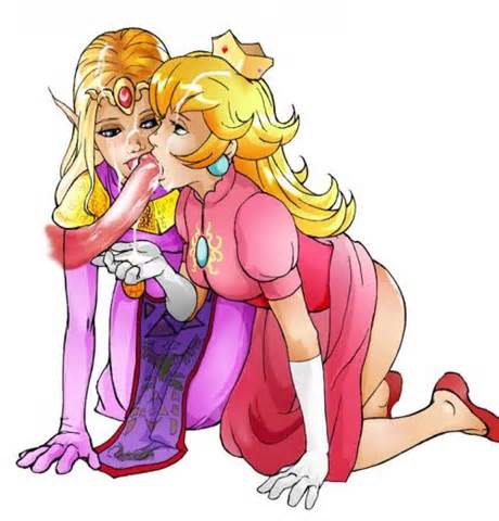 ... how naughty Princess Peach and Zelda sucking someoneâ€™s big red cock