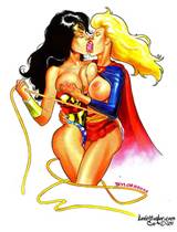 Supergirl And Wonder Woman Kissing By Kevin J Taylor